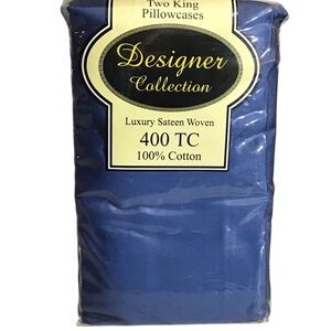 Designer Collection King Pillowcases 400 Thread Ct Luxury Sateen Cotton Blue Vtg
